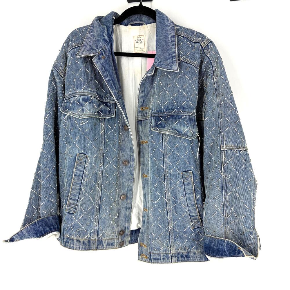 blue Free People embellished denim jacket, L